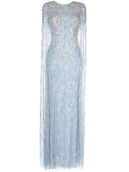 Jenny Packham платье-кейп Atlantis с пайетками, синий