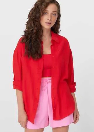 Stradivarius Повседневная Рубашка С Отделкой В Стиле Рустик Красный Xs