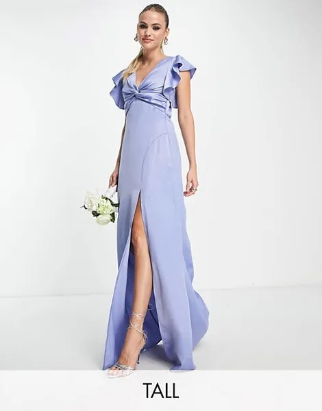 Голубое платье макси с закрученным передом TFNC Tall Bridesmaid
