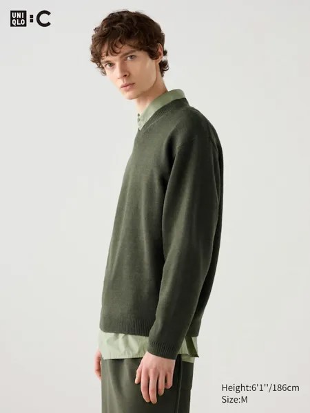 Джемпер с v-образным вырезом Uniqlo, зеленый