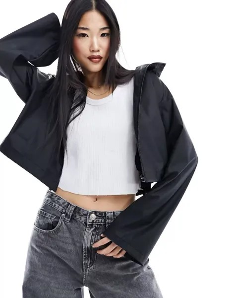 Черный укороченный дождевик с капюшоном ASOS