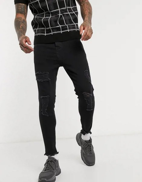Черные джинсы скинни до щиколотки с необработанными краями и рваной отделкой SikSilk-Черный
