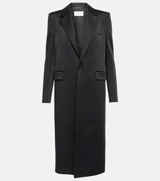 Однобортное пальто из креп-сатина SAINT LAURENT, черный