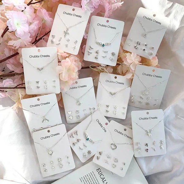 11 стилей корейский стиль рыбий хвост крест сердце-образный кристалл серьги ожерелье дам ювелирные изделия набор подарок
