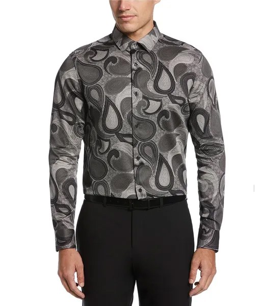 Рубашка Perry Ellis Performance из эластичной ткани с длинными рукавами и рисунком пейсли, черный