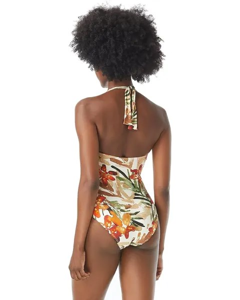 Купальник Vince Camuto Seychelles Floral Tie Front Halter One-Piece, цвет Bone