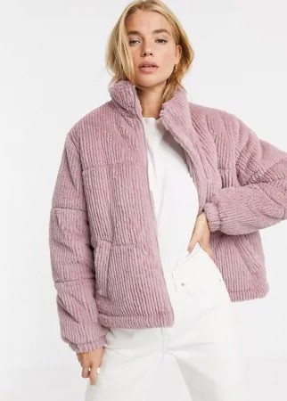 Дутая куртка из искусственного меха светло-розового цвета New Look-Розовый