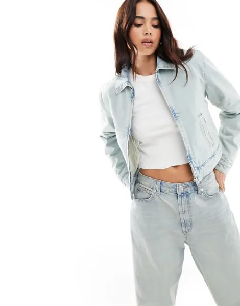 Джинсовая куртка оверсайз грязно-синего цвета Pull&Bear