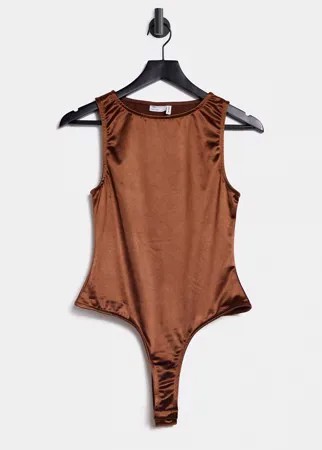 Коричневое боди из эластичного атласа со спиной-борцовкой ASOS DESIGN Hourglass-Коричневый цвет