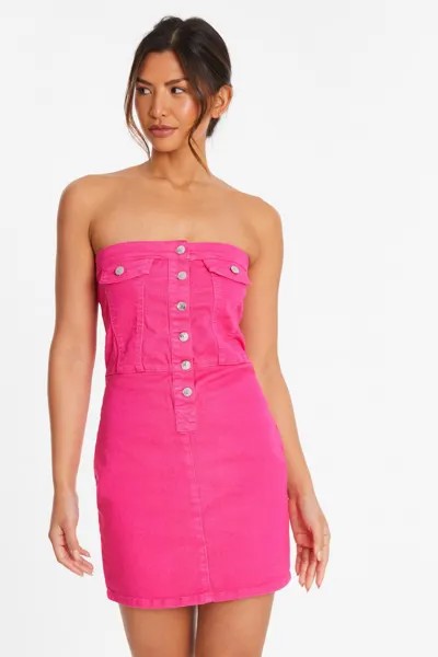 Розовое джинсовое мини-платье-бандо QUIZ Clothing