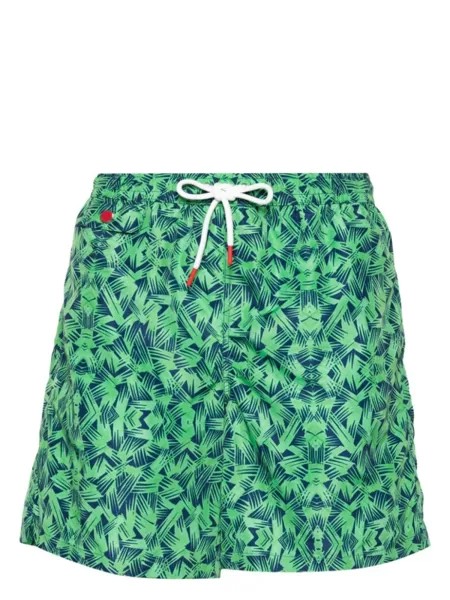 Kiton плавки-шорты с вышитым логотипом, зеленый