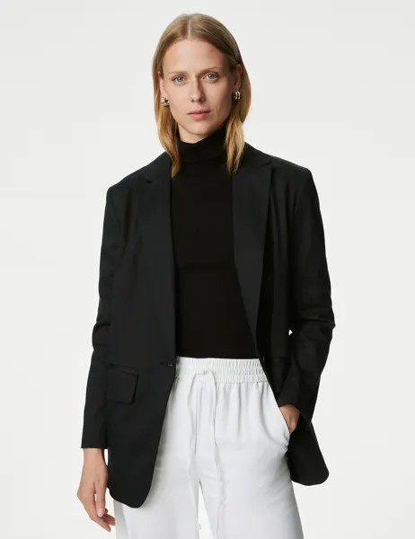 Свободный однобортный пиджак из смеси лиоцелла Marks & Spencer, черный