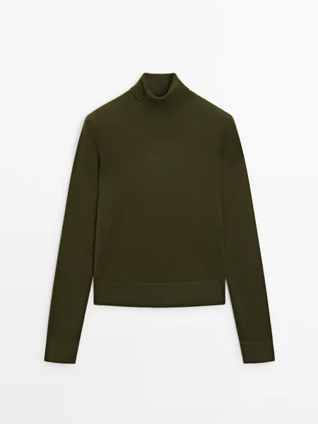 Вязаный джемпер с высоким воротом Massimo Dutti, зеленый