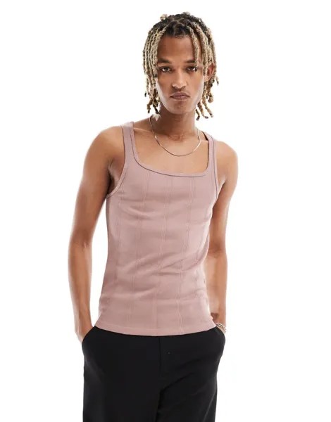 Розовая майка в рубчик с квадратным вырезом ASOS DESIGN