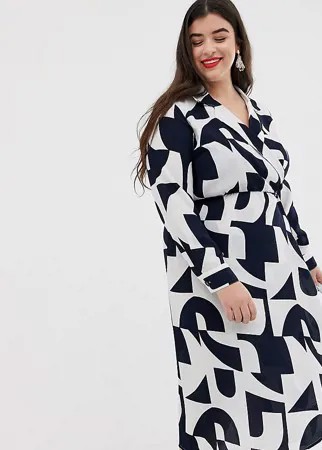 Платье-рубашка миди с принтом Vero Moda Curve-Мульти