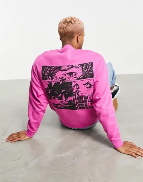 Розовый свитшот в стиле oversized с однотонным принтом в виде аниме на спине ASOS DESIGN-Розовый цвет