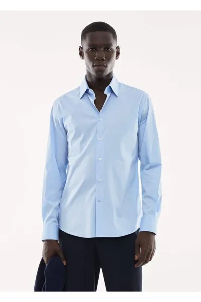 Хлопковая рубашка Slim Fit стрейч Mango, синий