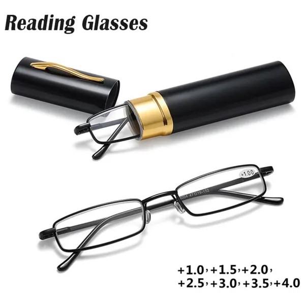 Портативные мини-ультратонкие очки для чтения Металлическая оправа Элегантная коробка для ручек Мужские женские очки для чтения с коробкой Очки пресбиопии