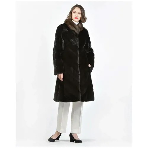 Пальто Mala Mati, норка, силуэт прилегающий, пояс/ремень, размер 40, черный