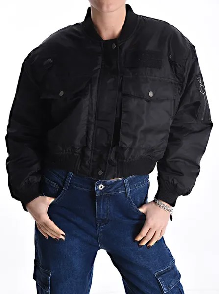 Куртка-бомбер с карманами на молнии, черный