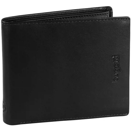 Портмоне BUGATTI Vertice, чёрное, натуральная воловья кожа, 11,5х2х10 см, MR-49319301