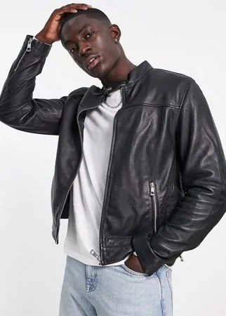 Черная куртка из натуральной кожи ASOS DESIGN-Черный цвет