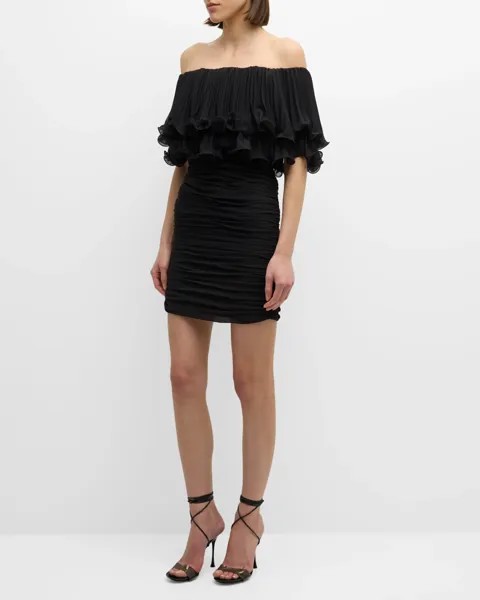 Мини-платье Milan со сборками и открытыми плечами Ungaro, цвет Black