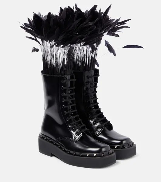 Кожаные армейские ботинки rockstud m-way Valentino Garavani, черный