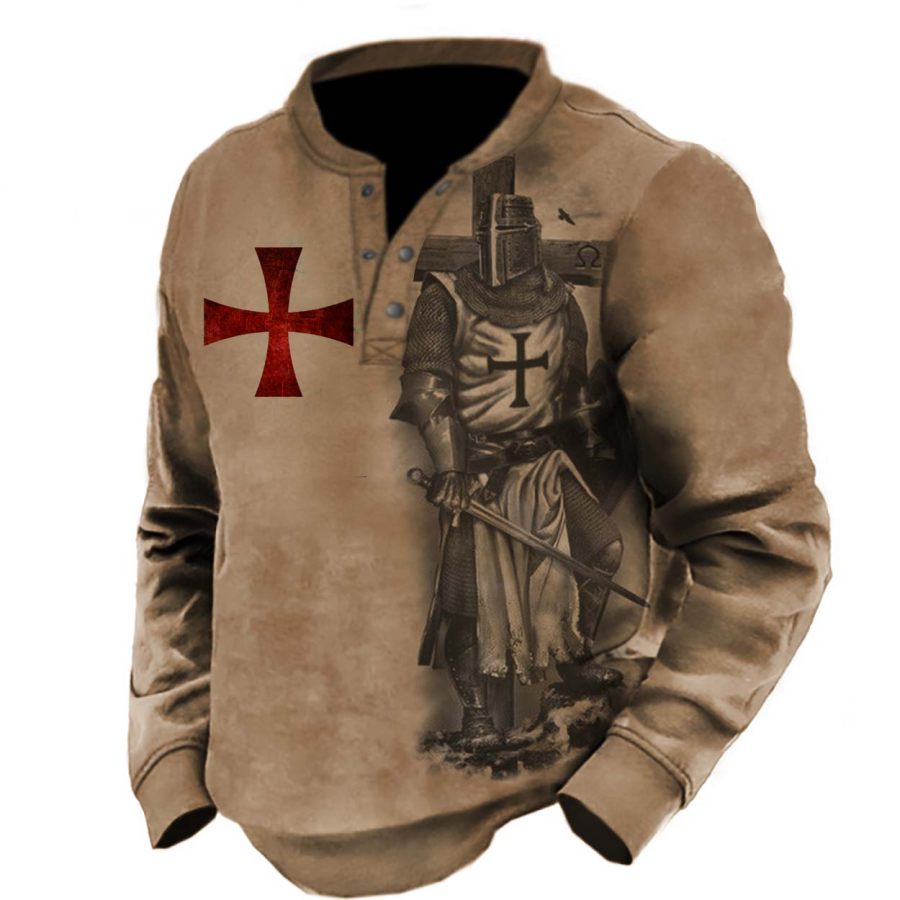 Мужская винтажная толстовка Henley с принтом Templar Cross