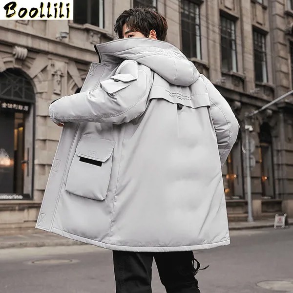 Новинка 2023, модная осенне-зимняя верхняя одежда Boolili, Мужская ветрозащитная Водонепроницаемая парка на утином пуху, мужское длинное толстое теплое пальто