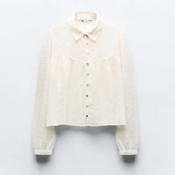 Блузка Zara With Cutwork Embroidery, светло-бежевый