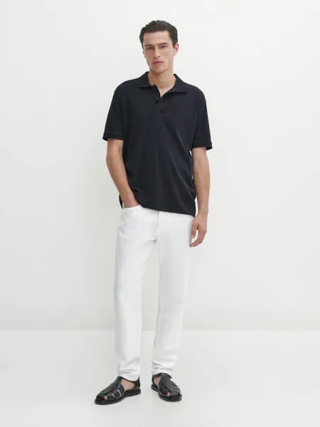 Рубашка поло из мерсеризованного хлопка с короткими рукавами Massimo Dutti, синий