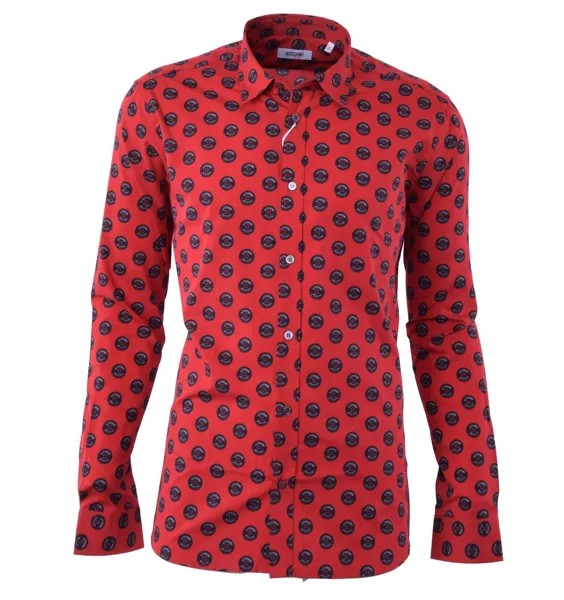 Хлопковая рубашка MOSCHINO с принтом «Пуговицы» Красный Черный 04382
