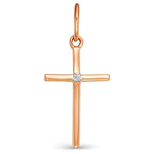 Крестик Vesna jewelry, красное золото, 585 проба, родирование, бриллиант