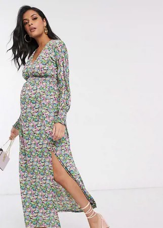 Платье макси с присборенной талией и цветочным принтом ASOS DESIGN Maternity-Многоцветный
