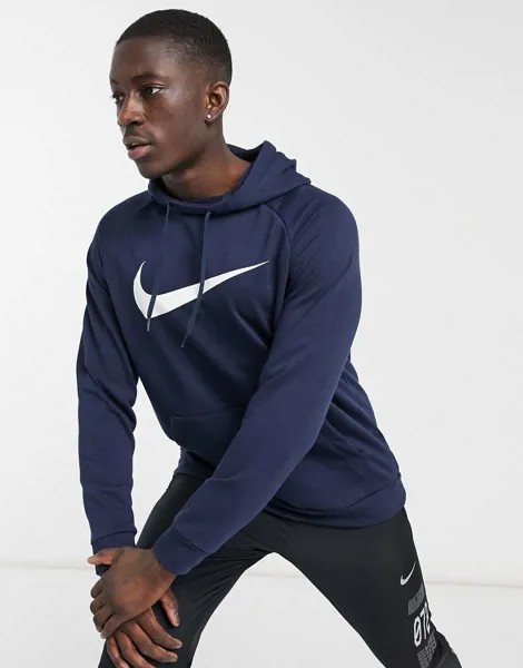 Худи темно-синего цвета с логотипом-галочкой Nike Training Dri-FIT-Темно-синий