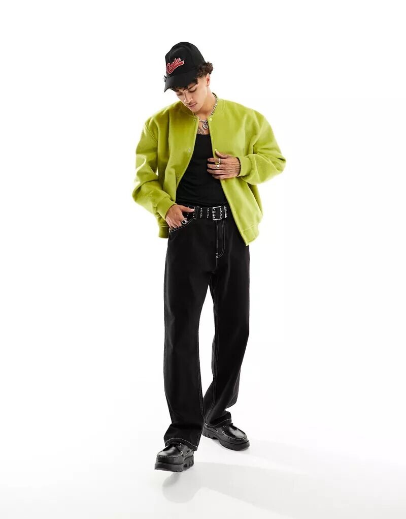 Лаймовый объемный шерстяной бомбер ASOS