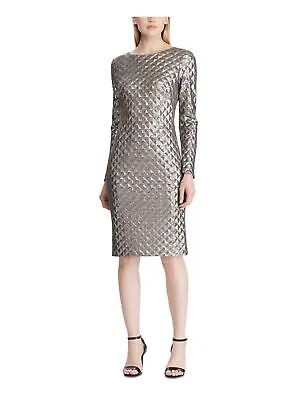 Женское коктейльное платье-футляр RALPH LAUREN серебристого цвета с длинными рукавами и длиной до колена 2