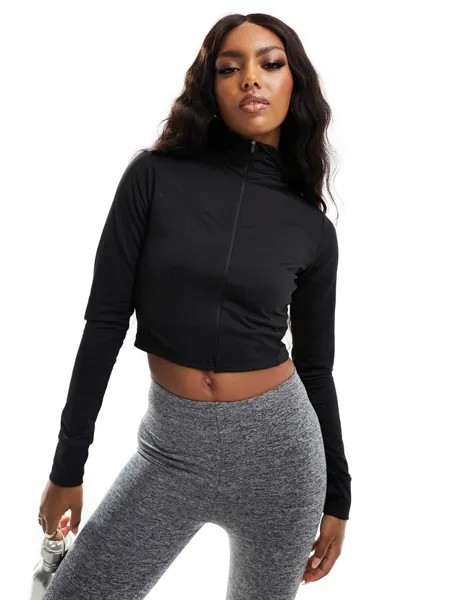 Черный укороченный худи с флисовой спинкой ASOS 4505 active