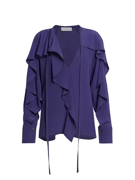 Блуза из шелкового шифона с рюшами Victoria Beckham, фиолетовый