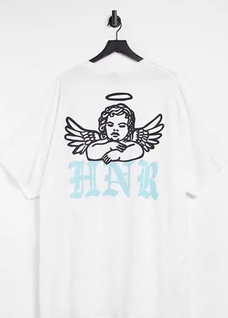 Oversized-футболка с принтом ангелочка на спине HNR LDN Plus-Серый