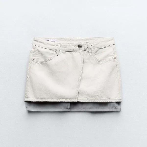 Юбка-мини Zara Denim TRF, белый/серый