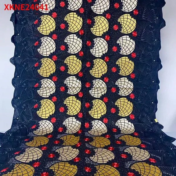 2022 Африканский нигерийский Роскошный швейцарский кружевной тканевый материал с яркой вышивкой хлопок для женщин вечернее платье XKNE24041B