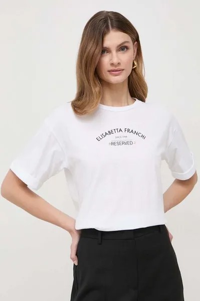 Хлопковая футболка Elisabetta Franchi, белый