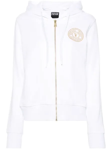 Versace Jeans Couture худи на молнии с вышитым логотипом, белый