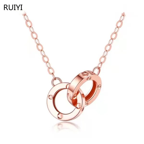 Классическое круглое двойное кольцо RUIYI, ожерелье из 18-каратного розового золота, женская простая подвеска, цепочка до ключиц, настоящие ювелирные изделия Au750, подарки для женщин