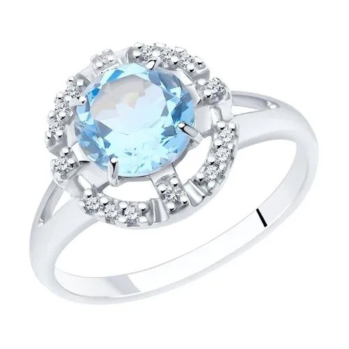 Кольцо Diamant, серебро, 925 проба, топаз, фианит, размер 17, голубой, бесцветный