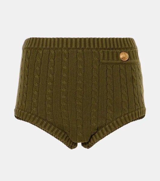 Шорты из хлопчатобумажной смеси с косичной вязкой Chloé, цвет olive tree
