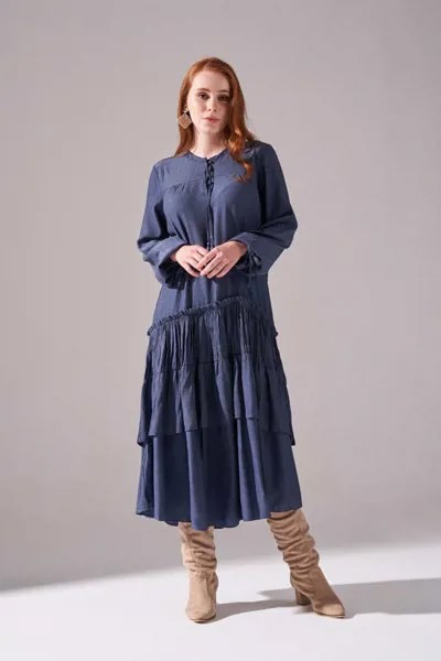 Женское многослойное платье с плиссированными рукавами (Индиго), летнее модное повседневное элегантное платье с коротким рукавом