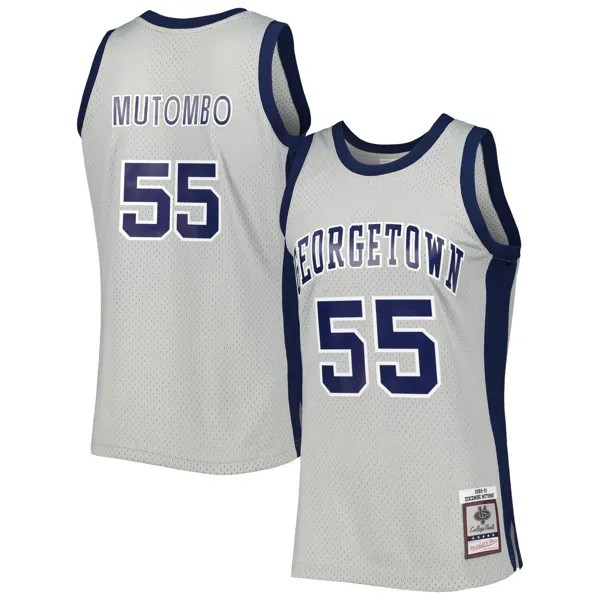 Мужская майка Mitchell & Ness Dikembe Mutombo Grey Georgetown Hoyas Swingman
